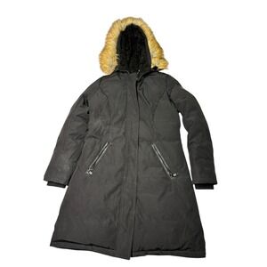 Vince Camuto Women Black Faux Fur Hood Parka Winter Coat Size S